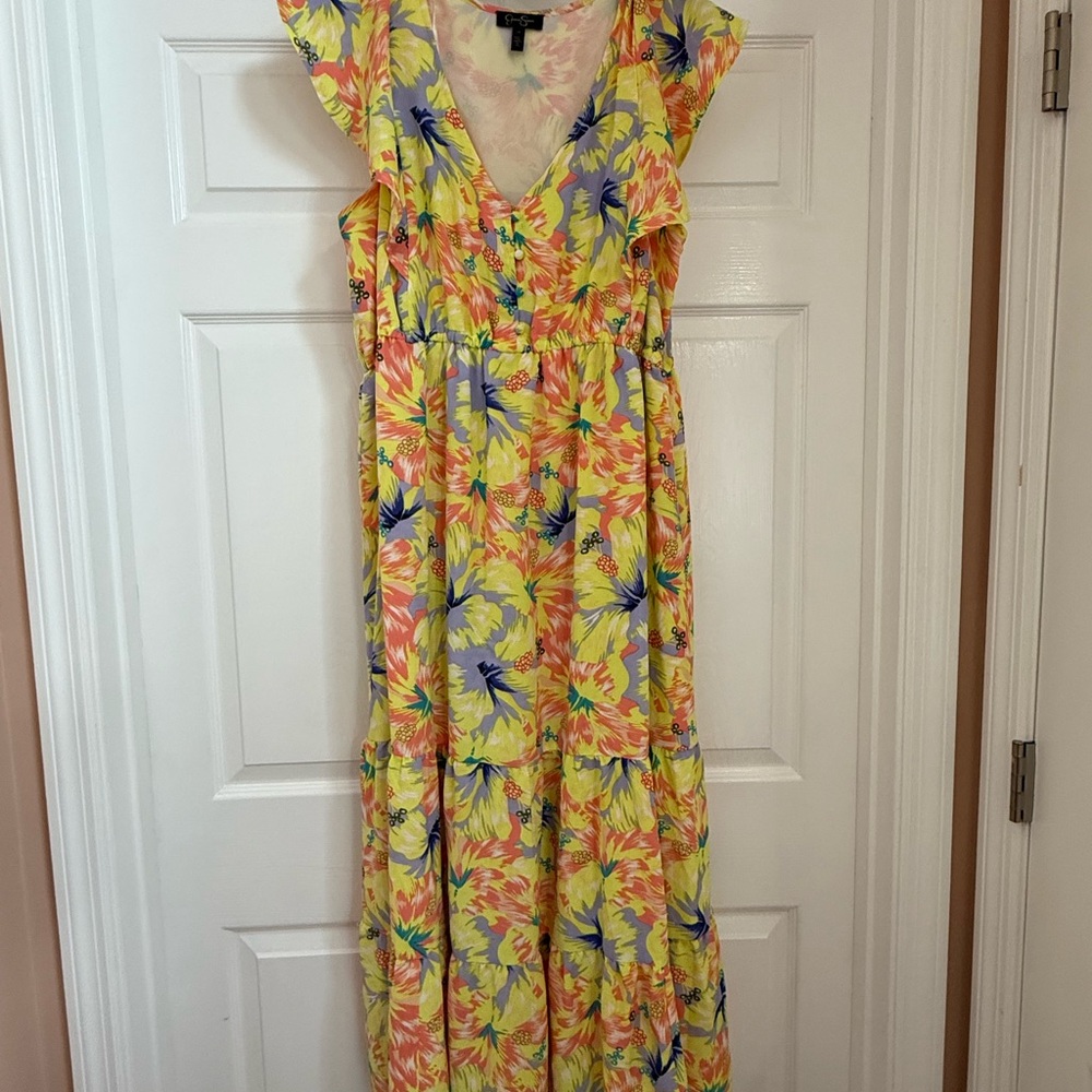 Jessica Simpson Yellow and Blue Floral Maxi Dress